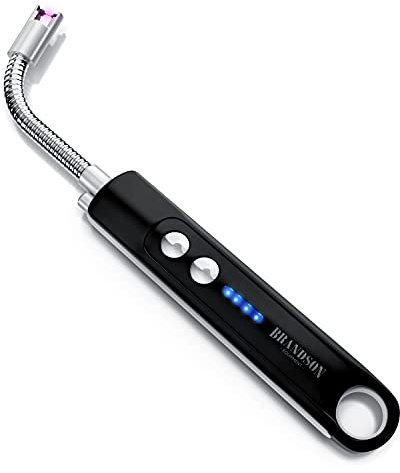 Brandson - Arc Lighter - Electric, Rechargeable USB, LED Battery Indicator, Windproof, Weatherproof, No Flame, Safe Distance, Kitchen, Candles, Gas Stoves, Grill - Black