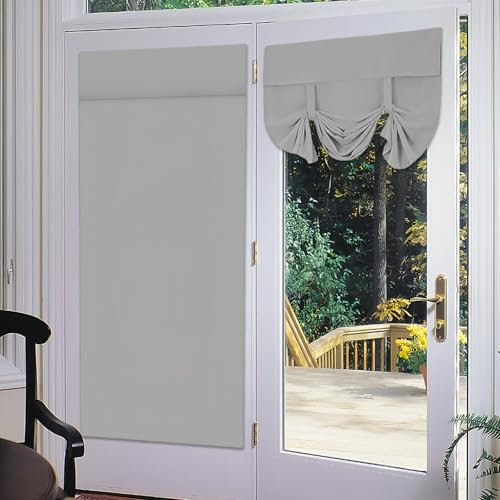 Cortinas de puerta francesas, 66 x 173 cm, para puerta frontal con vendaje, persianas francesas para puertas de cortinas, cortinas opacas, privacidad y control de la luz para cama o salón (gris)