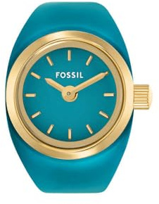 FOSSIL Ringklocka för kvinnor, kvarts tvåvisarrörelse med armband i rostfritt stål, Petrol och guldton, 15 mm, Rem