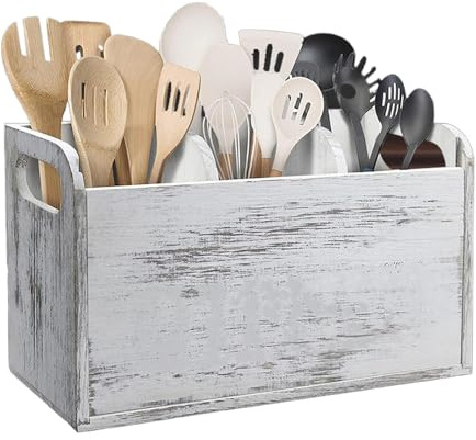 Portamestoli in legno, porta utensili da cucina, 3 scomparti, organizer per utensili da cucina, custodia vintage con manici per fruste, cucchiai, schiumarole