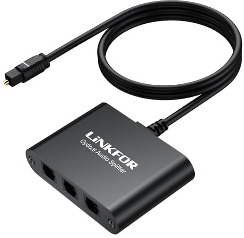 LiNKFOR 1x3 Divisor de Óptica de Aluminio,Splitter Toslink SPDIF 1 Entrada 3 Compatible con LPCM 2.0 / DTS/Dolby-AC3,Adaptador de Audio Óptico para PS3/STB/VCR/HDTV/Amplificador de Potencia