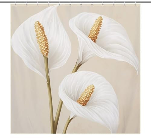 Jubonexis Peace Lily Shower Curtain Curtain for Bathroom Decor Waterproof Washable Bathtubs Polyester Shower Curtains with 12 Hooks 72x72Inch (183x183cm)
