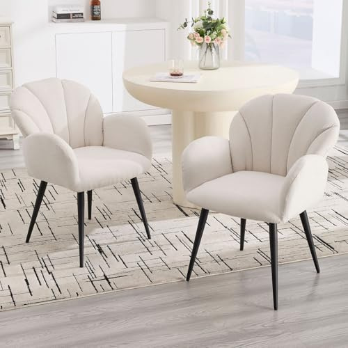 Ya-Home Esszimmerstühle 2er Set Polsterstühle mit Metallgestell Küchenstühle mit Armlehnen Stuhl Esszimmer, Chenille, Weiß