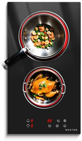 NOXTON Plaque de Cuisson Vitrocéramique 2 Feux 30 cm, 3000W, Table de Cuisson Domino avec Minuterie et Verrou Sécurité, 220-240V - Plaque Vitrocéramique Autonome