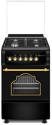 SOLTHERMIC F5S40E4RB COCINA GAS CON HORNO ELECTRICO/NEGRA RUSTICA CON MANDOS DORADOS/ANCHO 50 CMS / 4 FUEGOS CON ENCENDIDO AUTOMATICO/HORNO MULTIFUNCION 50 L. / ALTA GAMA