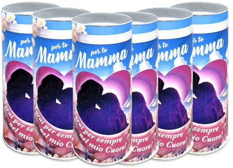 Ma Maison Set 6 Ceri Votivi Mamma 58x13 cm, Lumino Funerale - Candele Decorative, con Scritta, Non Profumata, Colorato, Durata 2 Giorni, Cimitero, Lapide - per i Tuoi Cari