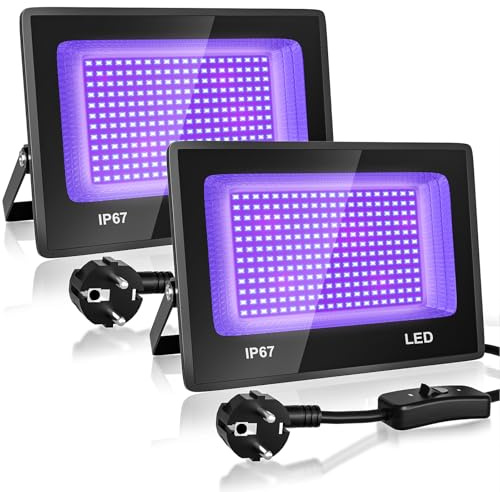 CREATESTAR 100W UV LED Blacklight, IP67 Vattentät UV Blacklight, 315-400nm LED Blacklight, UV-lampa med strömbrytare för Halloween, kroppsmålning, fluorescerande affisch, bar (2 st)