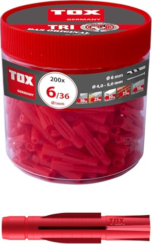 TOX Allzweckdübel Tri 6 x 36 mm in Runddose M, Dübel für fast alle Baustoffe, 200 Stück, 010260031
