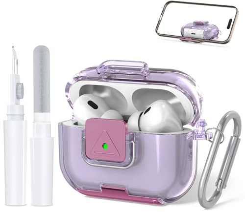 TPU-Schutzcase für AirPods Pro 2. Gen./1. Gen, Flexibles TPU für Stoß-, Abrieb-, Kratzschutz, + Schlüsselanhänger & Reinigungsstift. Kompakt, ideal für täglichen Gebrauch (transparent helllila)