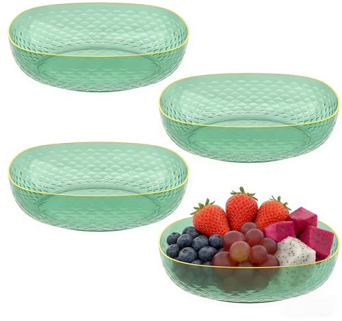 Vareone Set of 4 Plastic Serving Bowls, Stylish Green Bowl, Ideal for Fruit, Salad, Snacks & Crisps, Parties, Picnic, Birthdays, BBQ & More
