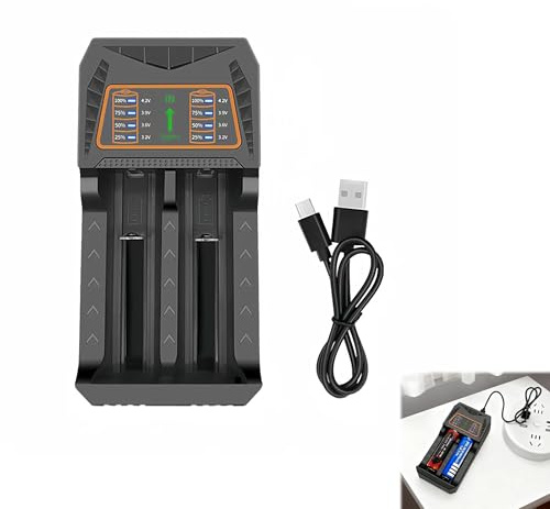 Caricabatterie universale per batterie ricaricabili agli ioni di litio da 3,7 V (18650, 18490, 18350, 17670, 17500, 16340, 14500), cavo USB C incluso
