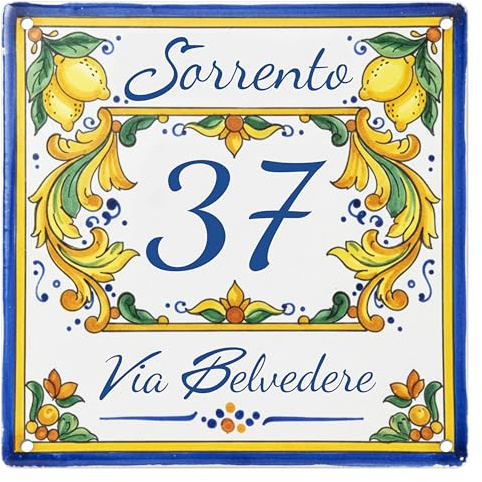 Pubblimania NUMERO CIVICO personalizzato Stile Maiolica modello Sorrento in alluminio rinforzato stampato (Sorrento Maiolica)