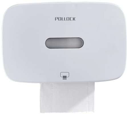 Pollock Distributeur Essuie Main Mural, Distributeur de Papier Toilette Rouleau, Distributeur Papier Essuie Main Salle De Bain, Porte Serviette 200+ Feuilles Usage Commercial, Blanc