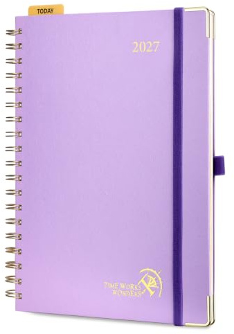 POPRUN Kalender 2027 Wochenplaner A4(29,7 x 21cm) Spiralbuch Hardcover | Buchkalender,(Jan.2027-Dez.2027),Planer 1 Woche 2 Seite,(Montag - Sonntag),mit Plastiklineal,100 GSM Papier(Violett)