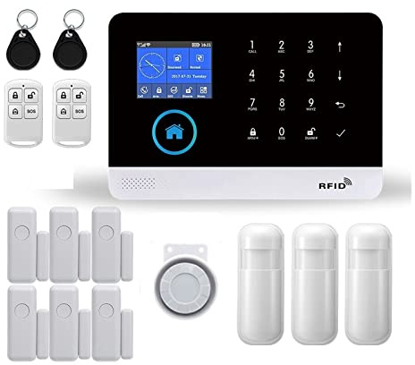 Allarme domestico Wireless 4G di allarme sicurezza domestica for APP Tuya con sensore movimento for animali domestici Rilevatore fumo Gas per Appartamento(D)