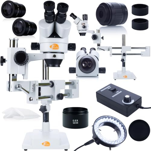 Stereomikroskop Trinokulär Jupiter Pro MSJP-T-SDMS1 set med 56 x LED-belysning och 0,5 x objektiv | 7 x 45 x zoom utbyggbar till 270 x 165 mm arbetsavstånd | för elektronik, smycken, laboratorium