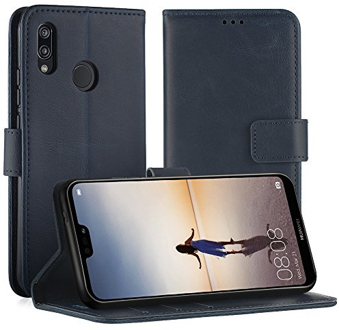 Simpeak Hülle Kompatibel für Huawei P20 Lite, Handyhülle Kompatibel mit P20 Lite Leder Flipcase [Kartensteckplätze] [Stand Feature] [Magnetic Closure Snap] - Blau