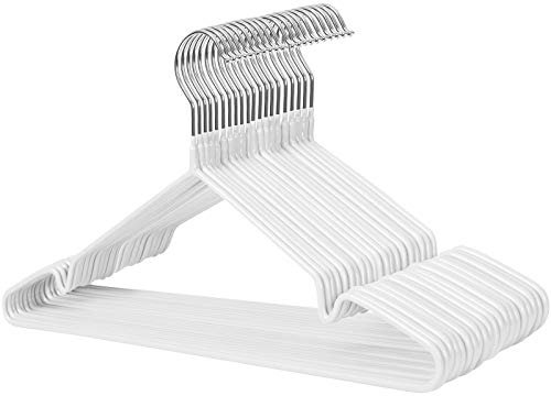 SONGMICS Kleiderbügel aus Metall, 20 Stück, für Hemden, Hosen, Kleider, PVC-beschichtet, rutschfest, mit Kerben, weiß, CRI33WT20