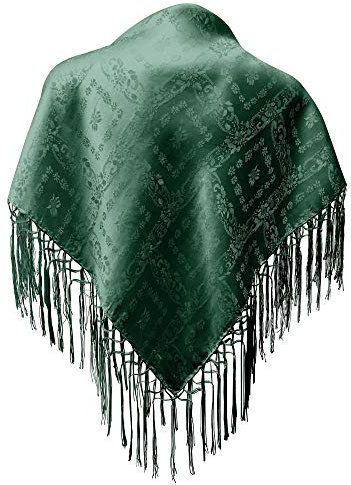 Seidentuch Dirndl-Trachtentuch Tuch 75 x 75cm Dirndltuch 100% Seide Fransentuch für Tracht Trachtenseidentuch mit Fransen Schultertuch Halstuch silk clouth beste Qualität, Farbe:dunkelgrün