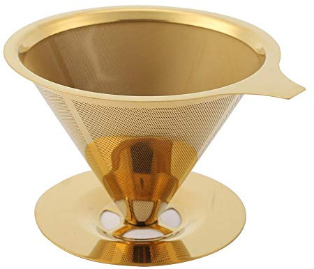 Coffee Filter, Portable Stainless Steel Titanium Gold Pour Over Coffee Dripper Filter with Cup Stand and Handle Coffee Dripper for Home, Office, Travel Camping