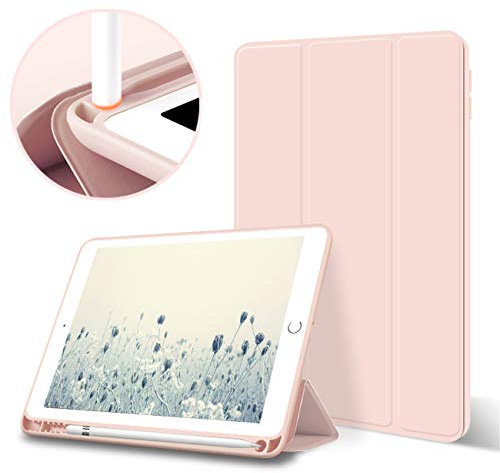aoub Hülle für iPad 9./8./7. Generation 10,2 Zoll 2021/2020/2019 | Hülle mit Stifthalter Dünn Leicht Smart Schutzhülle Standabdeckung Auto Aufwachen/Schlafen für iPad 9/8/7 Gen, Rosa