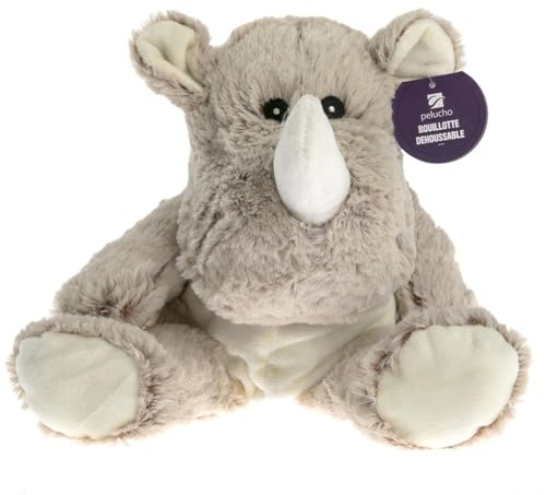 Pelucho - Peluche Bouillotte Déhoussable - Bien-Être, Chaleur et Douceur - Micro-Ondable - Grains de Blé et Fleurs de Lavande - Fabriquée en France - Rhino