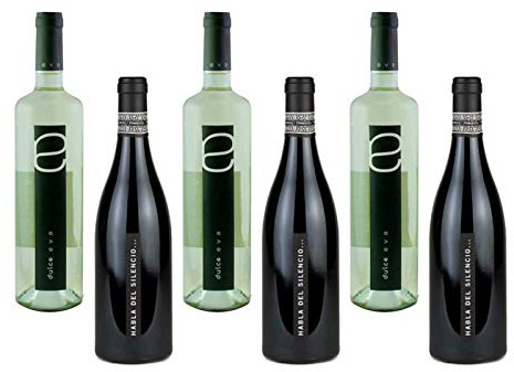 Caja de vinos con 3 botellas de vino Habla del Silencio y 3 botellas de vino blanco Dulce Eva