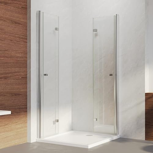 IMPTS Duschkabine 120x120x185cm Eckeinstieg Dusche 180º Falttür Duschwand Duschabtrennung 6mm ESG Glas Duschtür für Badezimmer, ohne Duschtasse
