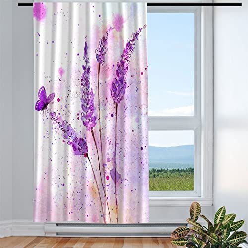 Violetpos Vorhänge Gardinen für Wohnzimmer Schlafzimmer 1 Stück Schmetterling Mit Lila Blume 117x138cm W/H