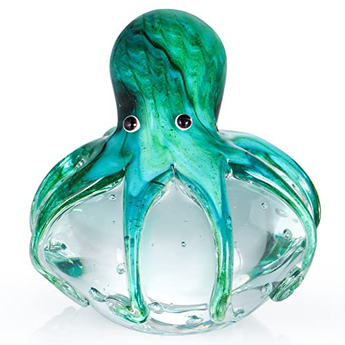 Skelang Glasfigur Ornament, Briefbeschwerer aus Glas, Figur aus Glas für Zuhause, Büro, Partydekoration und Geschenk (Blau-Grün)