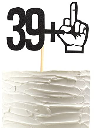 Arthsdite 39 +1 Black Glitter Cake Topper - 40th Birthday Party Decorations - Funny Forty Years Old Birthday Party Supplies