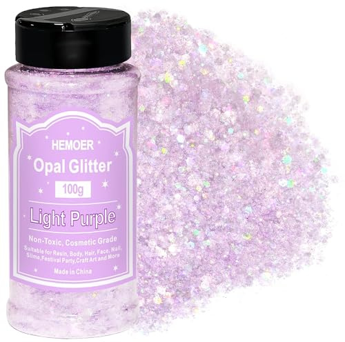 HEMOER 100g Hell Lila Opal Glitzer für Harz, Gesicht, Nägel, Körper, Handwerk, Festival, Party, Kunst, Glitter Pulver für Nägel