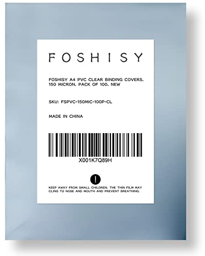 FOSHISY A4 PVC Clear Binding Covers, 150 Micron, Pack of 100