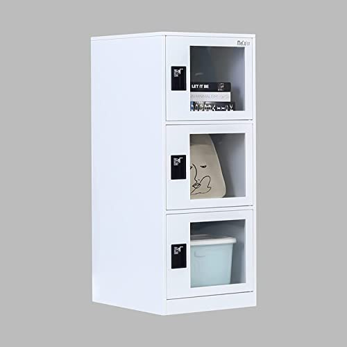 Digital Lock Metal Locker Manager with Padlock and Shelf, Glass Door for Gym (G3v, Full White)