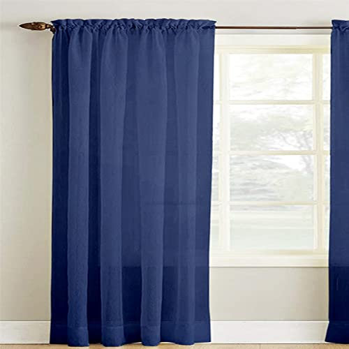 Roseley Slot Top Voile Curtain 1 Panel Mesh See Through Living Room Patio Door Drape Nursery Sheer Organza Net Curtain [Navy Blue, W:58 x D:54]