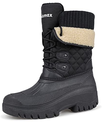 Knixmax Outdoor Winter Boots for Women Warm Lined Snow Boots Winter Shoes with Waterproof Upper and Non-Slip Soles Suitable for Winter Snow Season Black UK5-EU38