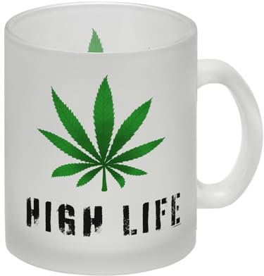 High Life Glas Tasse mit Marihuanablatt in grün Kaffeetasse für Kiffer mit Graspflanze Geschenk für Kiffer Glas Tasse Der perfekte Glas Tasse für Kiffer. Du brauchst nach deinem