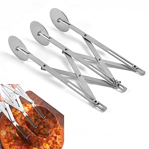 Justierbar Kuchenteiler, Erweiterbarer Pizzaschneider, Edelstahl Verstellbar Pizzaschneider, Verstellbarer Gebäckschneider, Für Pizza, Gebäck, Kuchen, Nudeln, Brot usw (3 Räder)