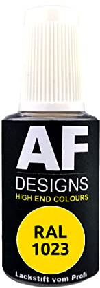 Alex Flittner Designs Lackstift RAL 1023 VERKEHRSGELB matt 20 ml | Hochwertiger Lackstift auf Acrylbasis - ideal geeignet für Hobby, Freizeit, Modellbau, Basteln und um Kunststoff - oder