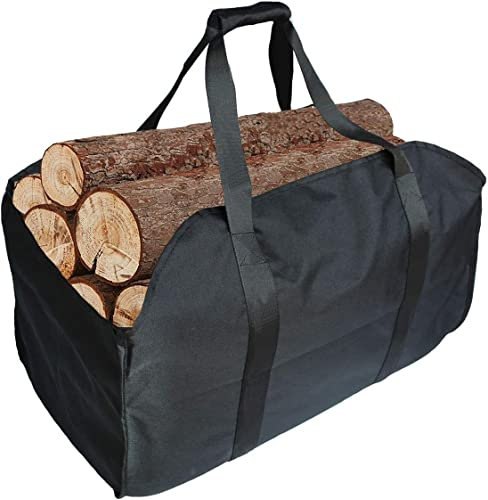 Cesta de leña portátil de, Bolsa Plegable para Chimenea, Impermeable, poliéster (Negro)