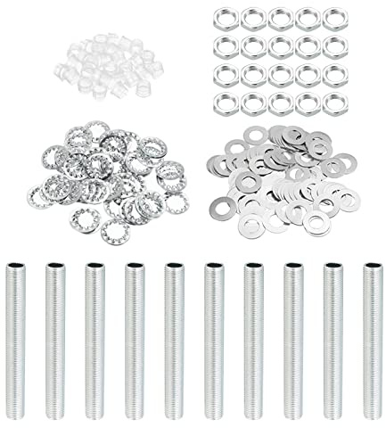 PATIKIL M10 Filettatura 80mm (3,15) Lampada Tubo Kit, Zinco Placcatura | con Blocco Dadi Rondelle, Fissaggi Assortimento Ferramenta per Lampadario Soffitto Luce Fai Da Te