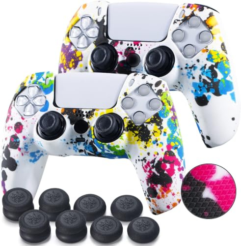 YoRHa Griffige Silikonhülle für PS5 Dualsense Controller x 2 (Graffiti) mit Pro Daumengriffen, 8 Stück
