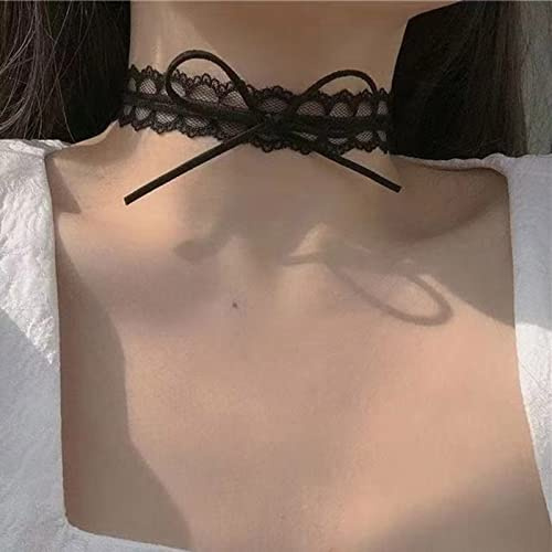 Wendalern Schwarze Spitze Chokerhalskette Vintage Band Schleife Mesh Spitzenkragen Halskette Sexy Schwarze Spitze Tattoo Chokerhalskette Gothic Modeschmuck Zubehör für Frauen Mädchen
