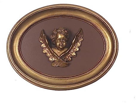 S-Mantis Vintage-Wandskulptur, antikes Pediment, Flur-Wandkunst, handbemalte Wanddekoration mit feinen Engeln, Flügeln, Mittelstück, Galerie, antikgoldfarben, Engelchen