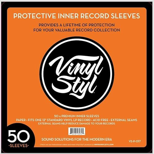 Vinyl Styl 30,5 cm Vinyl-Schallplatten-Innenhülle, quadratische Ecken, 50 Stück (weiß)