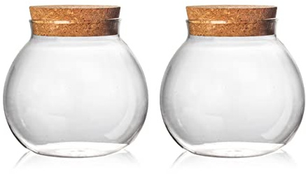 Aurfedes Set of 2 round glass jars with cork lid – 17oz wedding candy jar kitchen Storage jar, perfect for tea, biscuits, cereals, flour, beans, spices, coffee beans etc (2PCS)