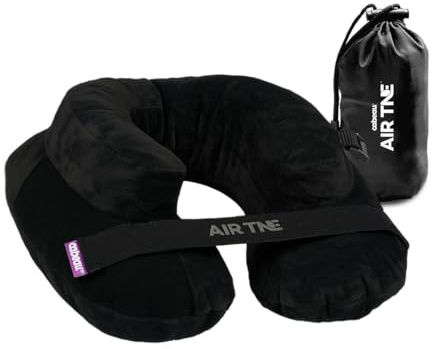 Cabeau Inflatable Travel Pillow – Air TNE – Adjustable, Lightweight, and Supportive for Sleeping on Airplanes, Trains, and Cars– Customized Fit and Compact Carrying Case (Midnight Black)