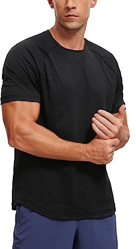 CRZ YOGA Lightweight Workout Shirts for Men - Texture Crewneck Running Athletic T-Shirts Short Sleeve Gym Tops Black Large