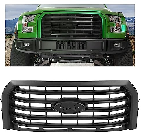 HECASA Front Bumper Grille Compatible with 2015-2017 Ford F150 F-150 Truck Replacement for FL3Z8200VPTM FO1200581C Upper Hood Grill ABS Plastic Painted Black
