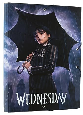Grupo Erik Wednesday Addams Mappe A4 Sammelmappe Geschenke Einschulung | Dokumentenmappe mit Gummizug - Heftmapppe A4 Schulranzen Ordnungsmappe - Büro Zubehör Schul Zubehör